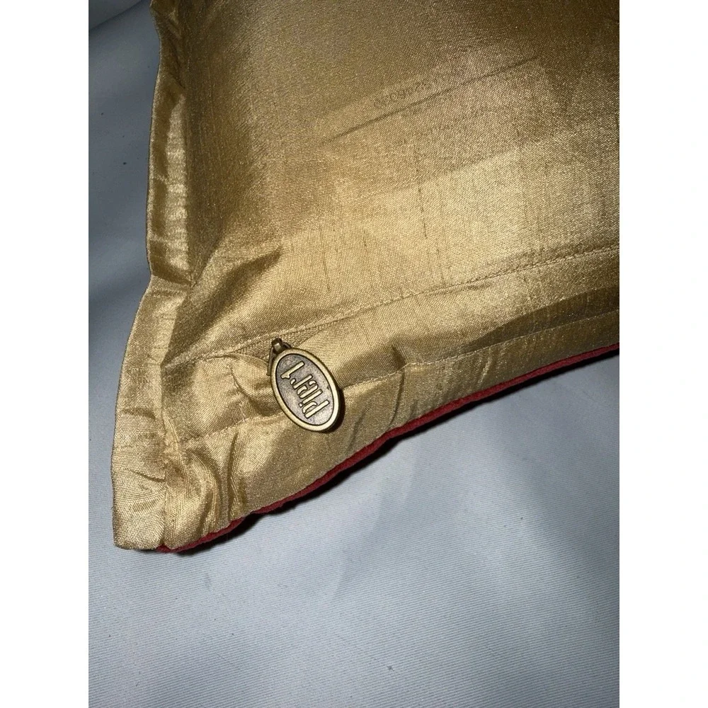 Pier 1 Beaded Christmas Throw Accent Pillow Snowflake Holiday Red Gold Rectangle